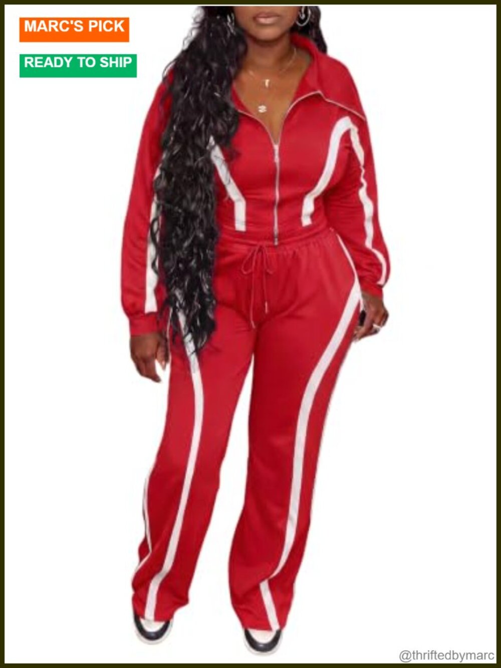 Womens 2 Piece Tracksuit Striped Zip Up Jacket High Waisted Wide Leg Jogger Set